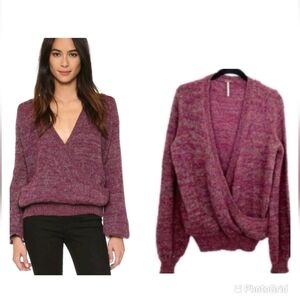 Free People Karina Wrap Top Sweater Sz XS Deep V neck Boho Cozy